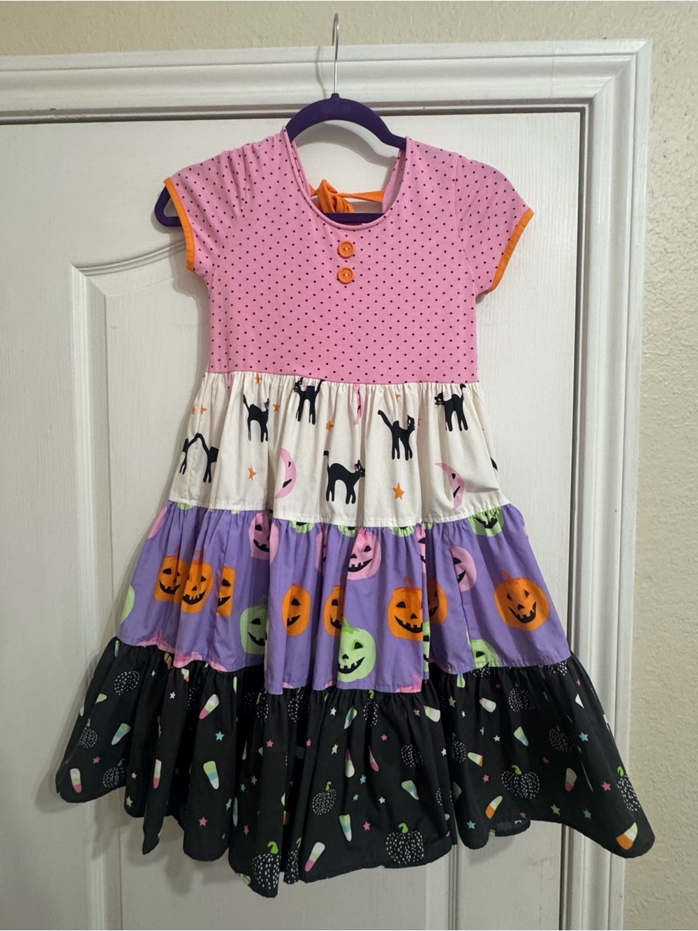 Eleanor Rose Pink, Purple, Orange & Black Halloween Tiered Dress